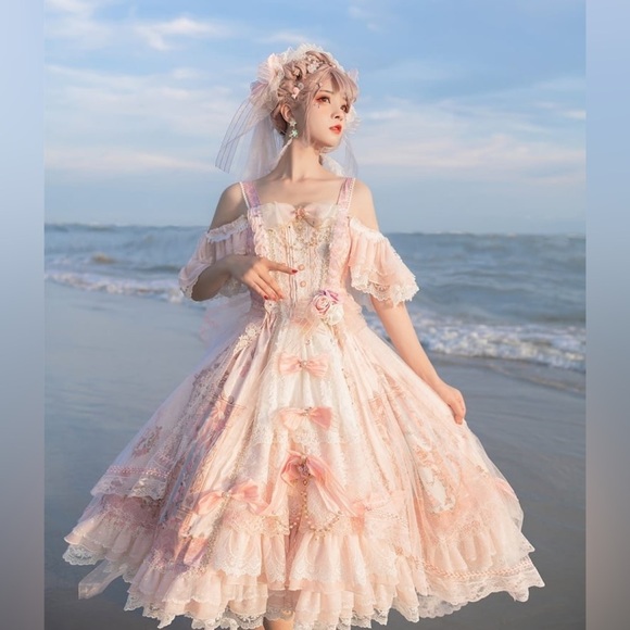 ✨Rare Find ✨Sweet Lolita Pink Lace Dress - Picture 2 of 14